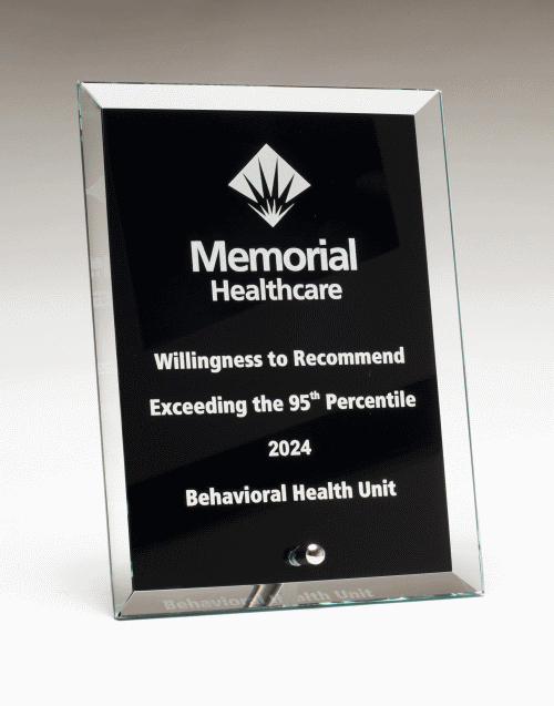 Black Glass Stand-Up Plaque Laser engraved in Grove City, Ohio
