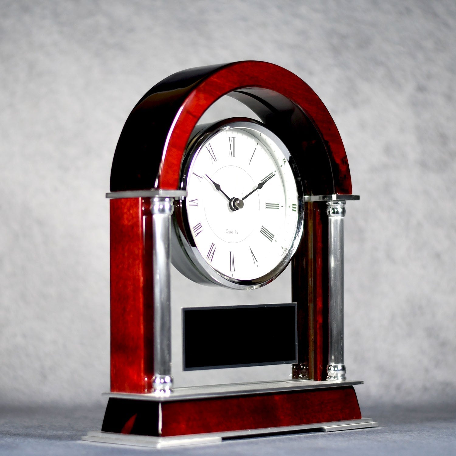 Rose Wood and Silver Arched Mantle Clock